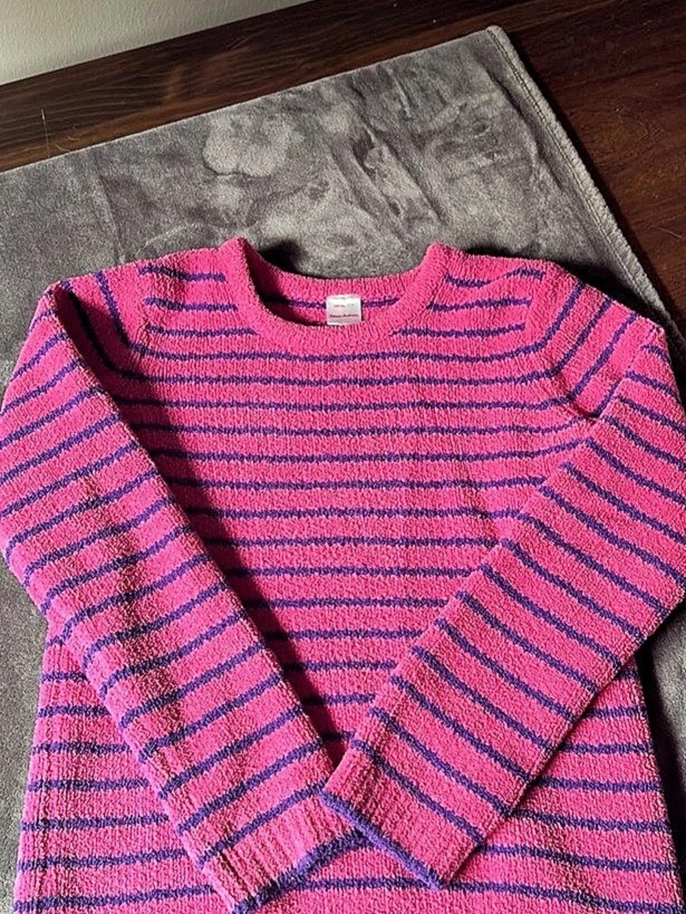 Hanna Andersson Striped Crew Neck Sweater in Pink & Blue Like New